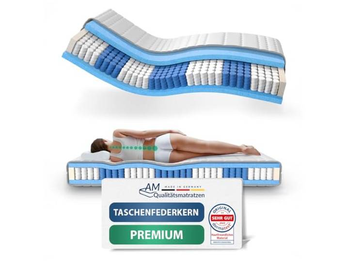 AM Qualitätsmatratzen Premium Taschenfederkernmatratze 90x180cm H2 24cm - Made in Germany & Oeko TEX Siegel - 7 Zonen Federkernmatratze 90x180 mit Lyocell Bezug - Ergonomische Matratze 90x180 H2