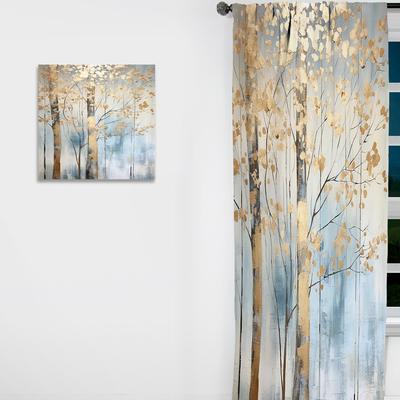 DESIGN ART "Designart ""Gold And Blue Treasure Trees Scenery I"" Trees Curtain - Blackout Floral Curtain - 1 Panel"