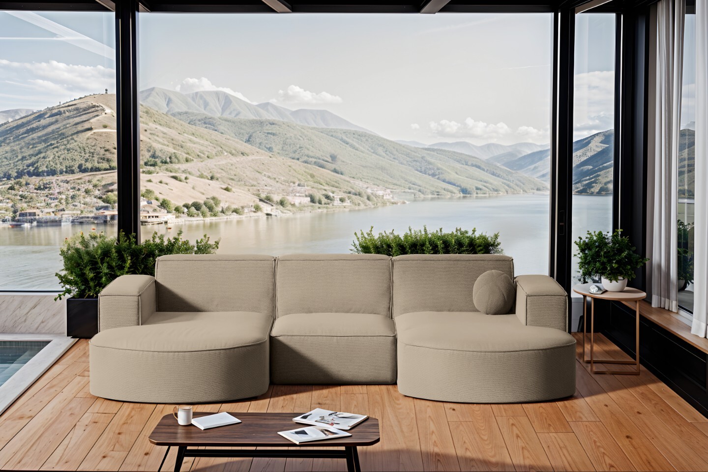 Kaiser Möbel Gartenmöbel Ecksofa,Couch ,Sofa U-Form Garten Modena Studio U Patio Beige