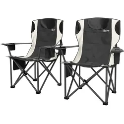 OKWISH 2er Set Campingstuhl faltbar Schwarz 94x62x100 cm mit Kopfstütze Armlehnen Getränkehalter Kühltasche Tragetasche robust 120 kg