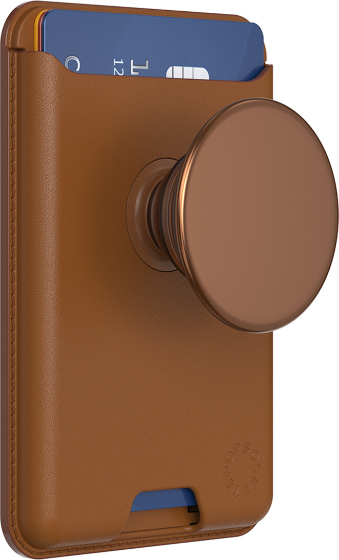 PopSockets PopWallet MagSafe portemonneehoes met PopGrip standaard, bruin