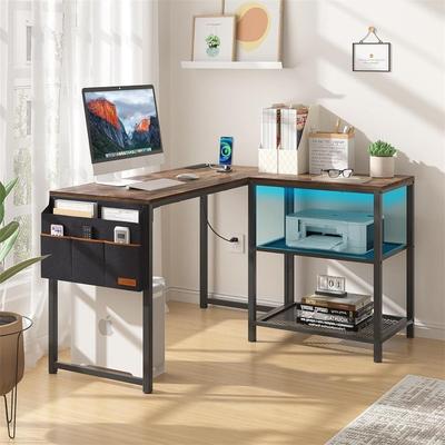 No L Shaped Computer Desk 49 Inch Writing Study Corner Gaming Table with Storage Shelves and Side Bag