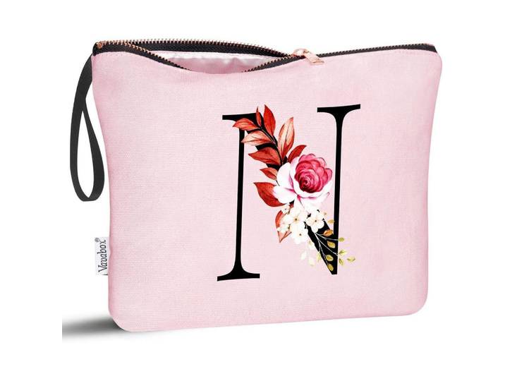Kulturbeutel mit Initialen N, Pink, Rosa, 5x16x24 cm, Badaccessoires, Kosmetikdosen