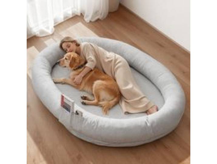 VEVOR Hundebett für Menschen & Hunde, 178x120x24 cm, Memory-Schaum-Hundebett in Menschengröße, mit Seitentasche, Griff & Reißverschluss, abnehmbarer, maschinenwaschbarer Bezug, Kurzflor, Grau