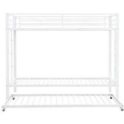OKWISH Etagenbett Metall Weiß 90x200 cm mit ausziehbarem Rollbett, hohem Sicherheitsgeländer, EN747-konform