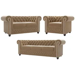 SITZGARNITUR 3+2+1 Chesterfield Nyx Beige Samt