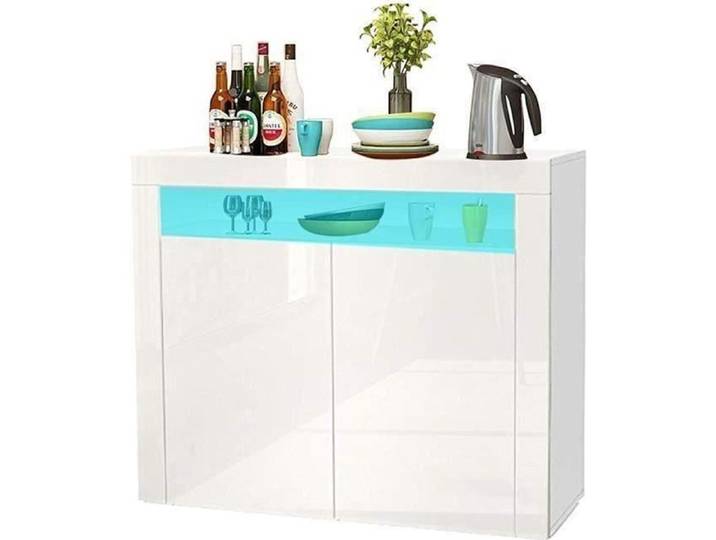 Dripex Buffet Bas LED Contemporain Blanc porte Brillante - L 100 cm x 40 cm x 92 cm - 2 portes Armoire de Rangement