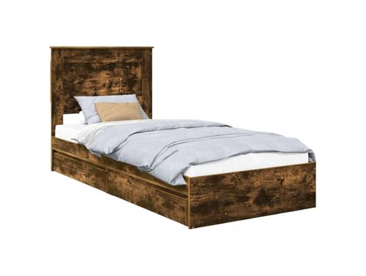 PUGYNBK Plattformbett mit Schubladen, rauchige Eiche, 100 x 200 cm Engineeriertes Holz, robuster Lattenrost, versteckte Aufbewahrung, modernes Design