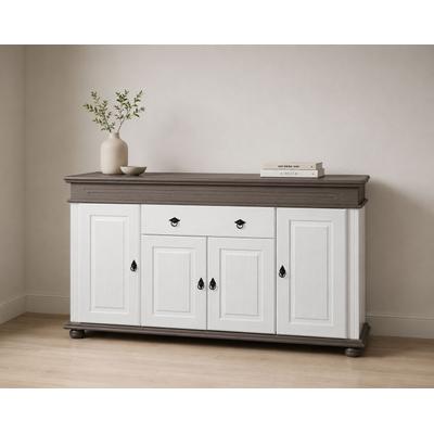 Sideboard INTER LINK "Halmaro, Kiefer Massivholz, Soft-close, 181 x 46 x 100 cm, Stauraum", weiß (weiß, grau), B:181cm H:100cm T:46cm, Massivholz, Sideboards, Sideboard, Kommode in Weiss, Grau/Lava, Landhausstil, 4 Türen, 1 Schublade