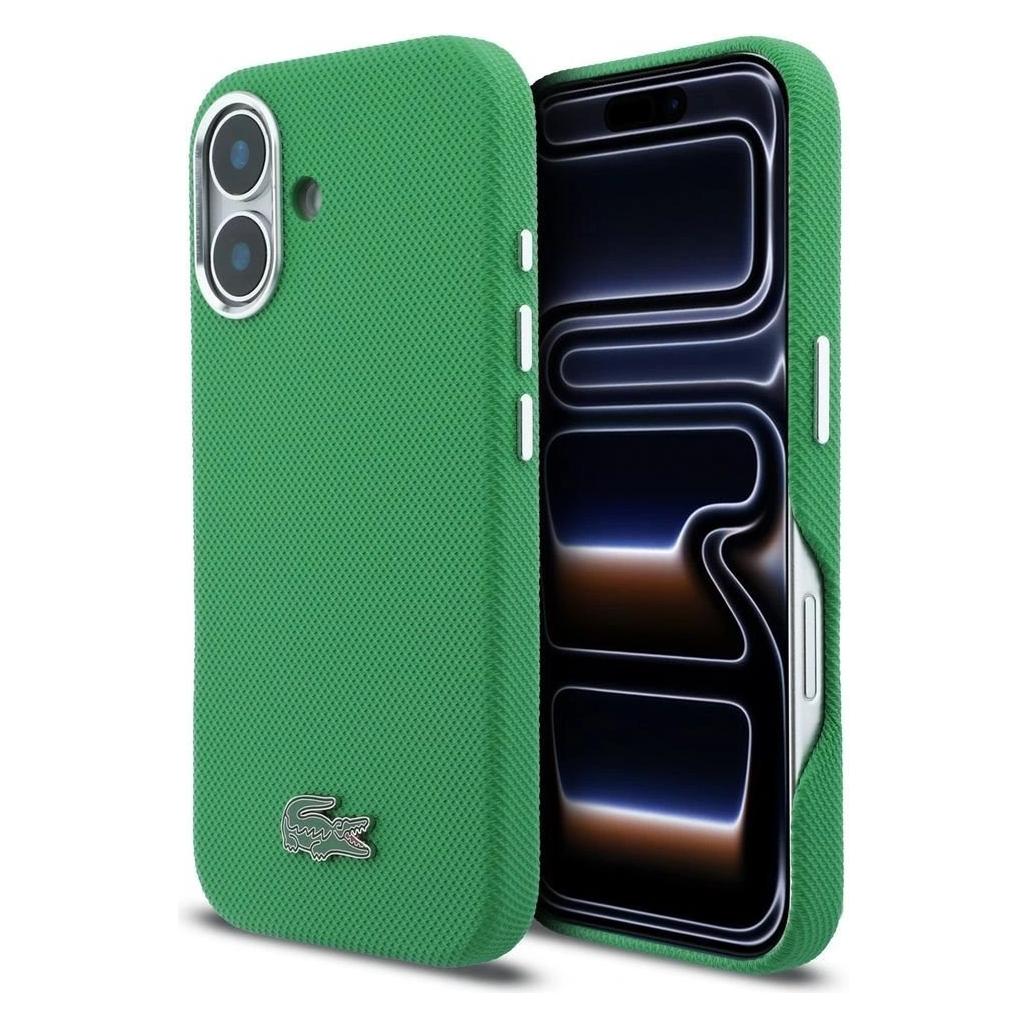 Lacoste PVC Iconic Petit Pique Metal Logo MagSafe Rückseite für iPhone 16 Estragon Grün (Apple iPhone 16) (LCFCMP16SPLAN)