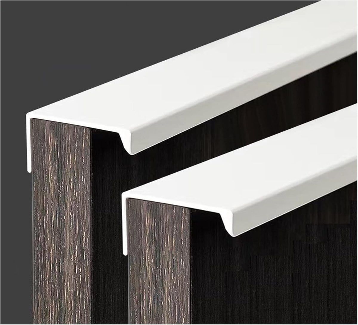 Set van 4 witte aluminium verborgen deurgrepen voor meubels en keukenkasten, 8 cm