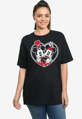 Plus Size Women's Disney Mickey and Minnie Mouse Heart Hugs Short Sleeve T-Shirt by Disney in Black (Size 4X (26-28))