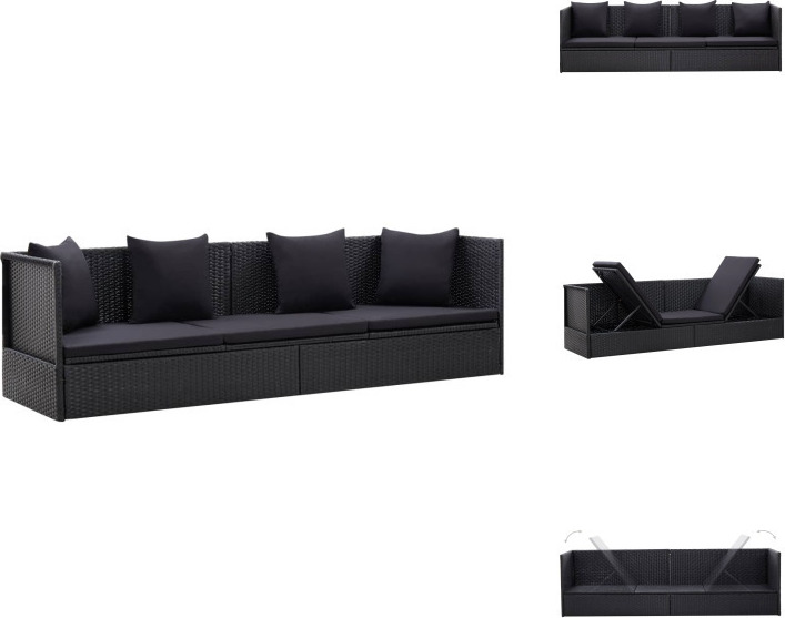 vidaXL Garten-Sofabett mit Kissen Poly Rattan Schwarz - Sonnenliegen
