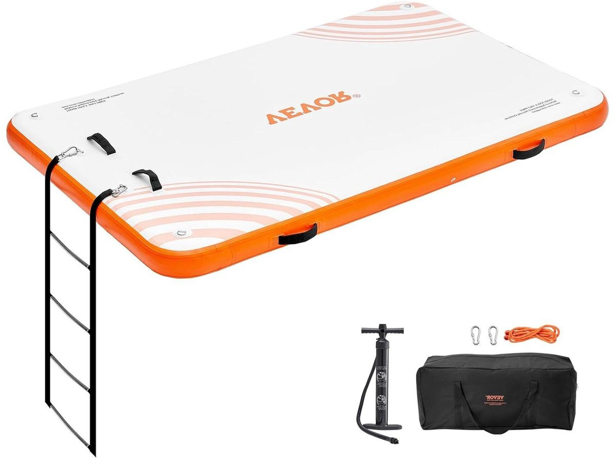 Drijvend Dok Platform Opblaasbaar Vlot in Wit Oranje - 2.43 x 1.52 m