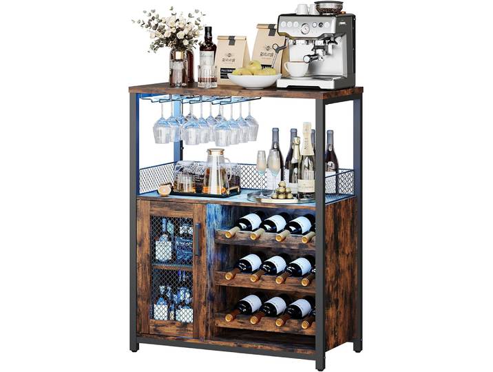 Armoire à vin casier à vin industriel, armoire de bar avec casier à vin réglable et support pour verres stockage de boissons armoire de bar à vin pour