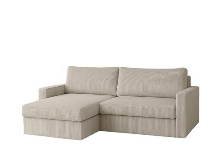 Friderik Ecksofa FARO MINI mit Schlaffunktion und Stauraum – Kompaktes Sofa 224 cm – Cordstoff POSO – für kleine Räume – modernes Design (Creme, Links)