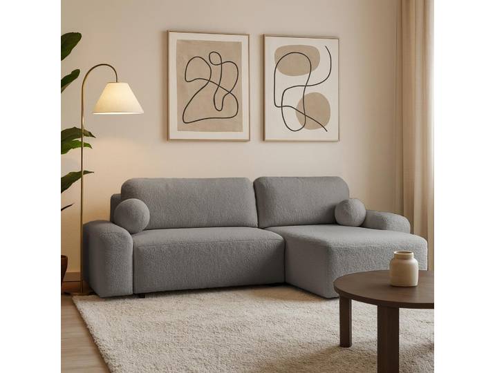 Ecksofa NOEL mit Schlaffunktion, Bettkasten & universeller Ottomane, Dunkelgrau