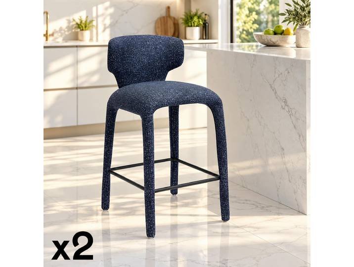 Tabouret De Bar Design En Tissu Bleu Avec Dossier (x2) Tulsa