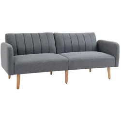 HOMCOM Schlafsofa Klappsofa 2-Sitzer Sofagarnitur leinenartiges Polyester Gummiholz Grau 173 x 75 x 73 cm