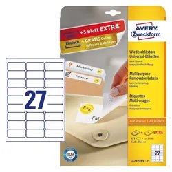 Avery, Etiketten, L4737REV-25, Stick&Lift Etiketten 63.5x29.6mm, weiss