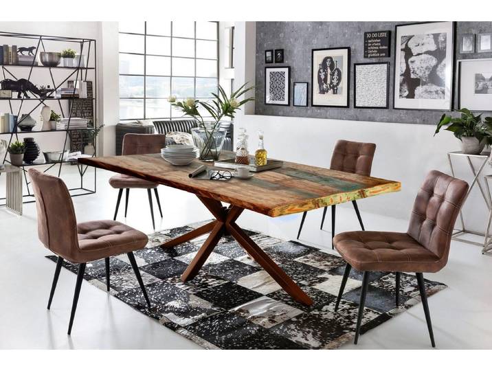 SIT Esstisch Riga Altholz Massivholz mit Stern-Gestell & Unikat-Charakter, Massives Altholz mit markantem Stern-Gestell