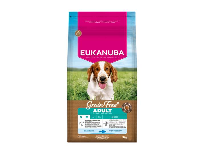 Eukanuba Graanvrij Hondenvoer voor Volwassen Honden (Klein/Middelgroot) met Oceaanvis 3 kg