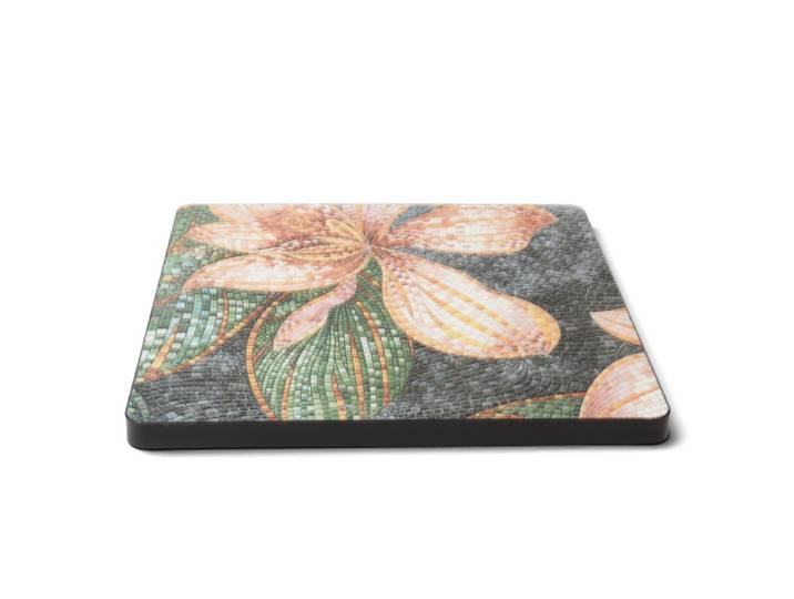 Plateau de table pierre frittée - Décor floral mosaïque - 70x70