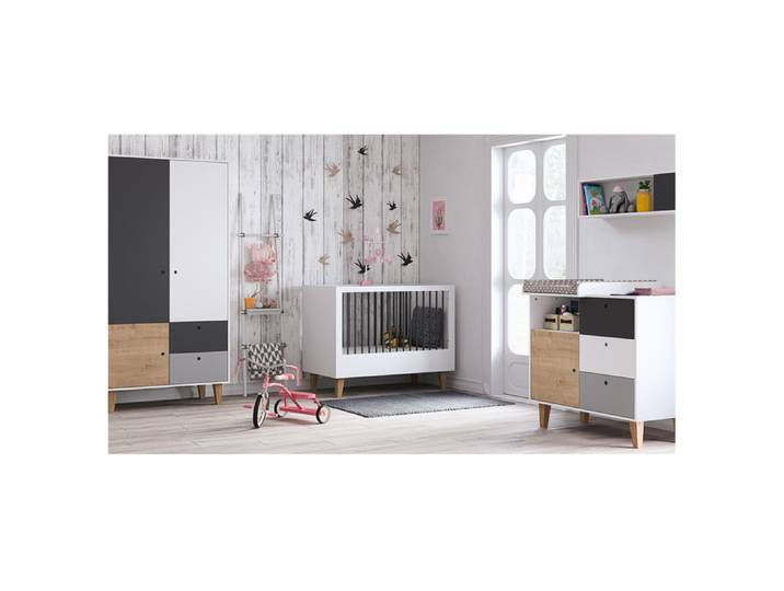 Chambre complète lit bébé - commode à langer - armoire Vox Concept Bois