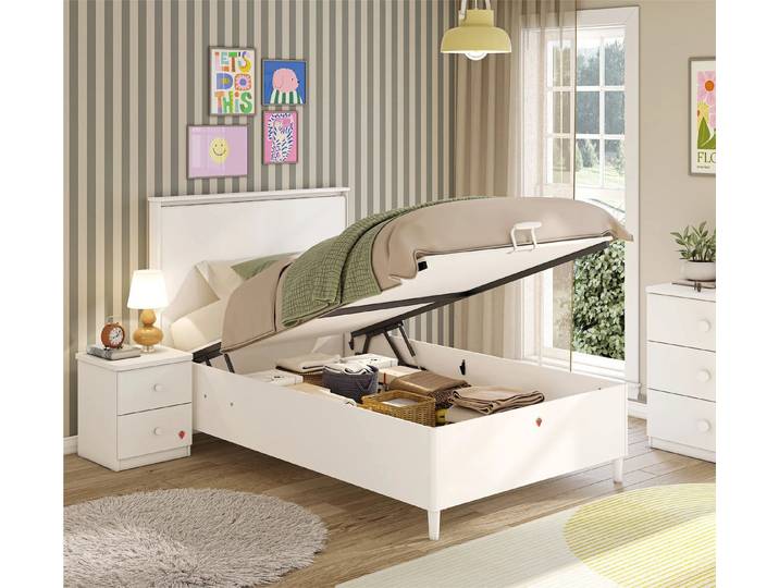 Möbel-Zeit Stauraumbett VARIA Bett mit Bettkasten, 120x200 cm – Weiß oder Cremeweiß