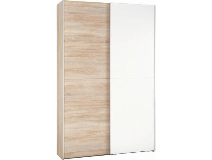 Livetastic Schwebetürenschrank, Weiß, Sonoma Eiche, 6 Fächer, 125x195.5x38 cm, Schlafzimmer, Kleiderschränke, Schwebetürenschränke