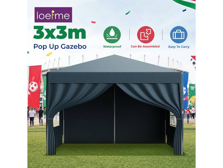 Tonnelle pliante LOEFME 3x3m, portable et imperméable, avec fenêtres, pour jardin, patio, barbecue, camping et fêtes en extérieur