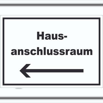 HB-Druck Hausanschlussraum Aufkleber mit Text und Richtungspfeil links HAR waagerecht A0 (841x1189mm)