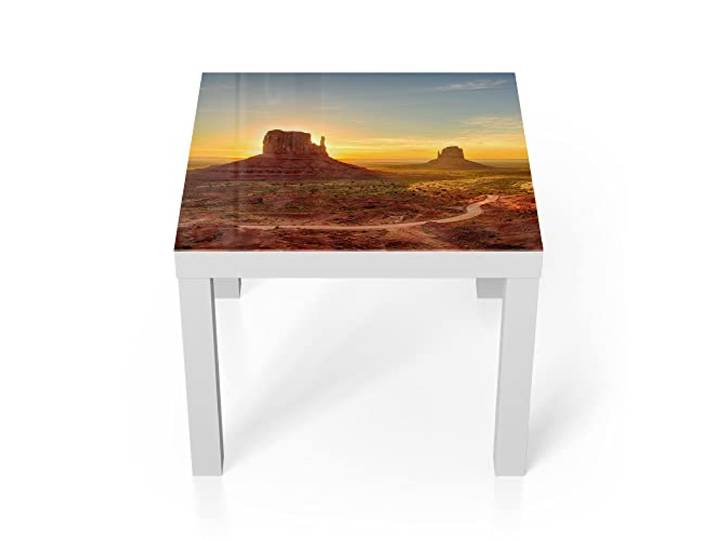 DEQORI Glastisch weiß klein 55x55 cm Motiv Sandsteinformationen ausgefallener Beistelltisch aus Glas Hochglanz Couchtisch fürs Wohnzimmer moderner Couch Tisch mit Design