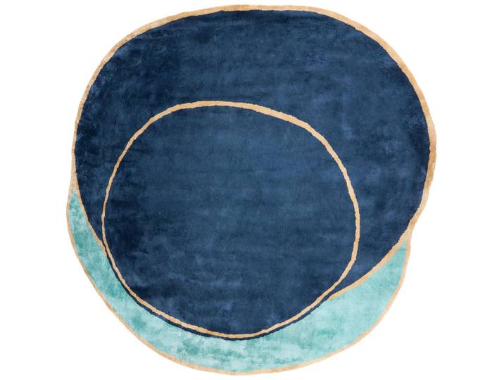 Beliani Teppich Marineblau 200/200 cm Viskose Kanrach, Hellblau, Rund, 200x200 cm, Teppiche und Böden, Teppiche