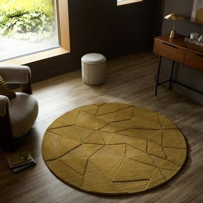 Teppich FLAIR RUGS "SHARD", gelb (goldfarben), H:10mm Ø:160cm, Wolle, Teppiche, Teppich, Hoch-Tief Effekt, Handgearbeitet, 100 % Wollflor