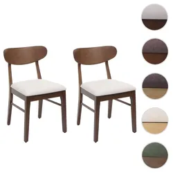 2er-Set Esszimmerstuhl HWC-M59, Küchenstuhl Stuhl, Stoff/Textil Massiv-Holz ~ dunkles Gestell, creme