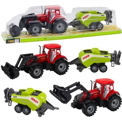 Rotes Traktorset mit Lader und landwirtschaftlicher Ballenpresse
