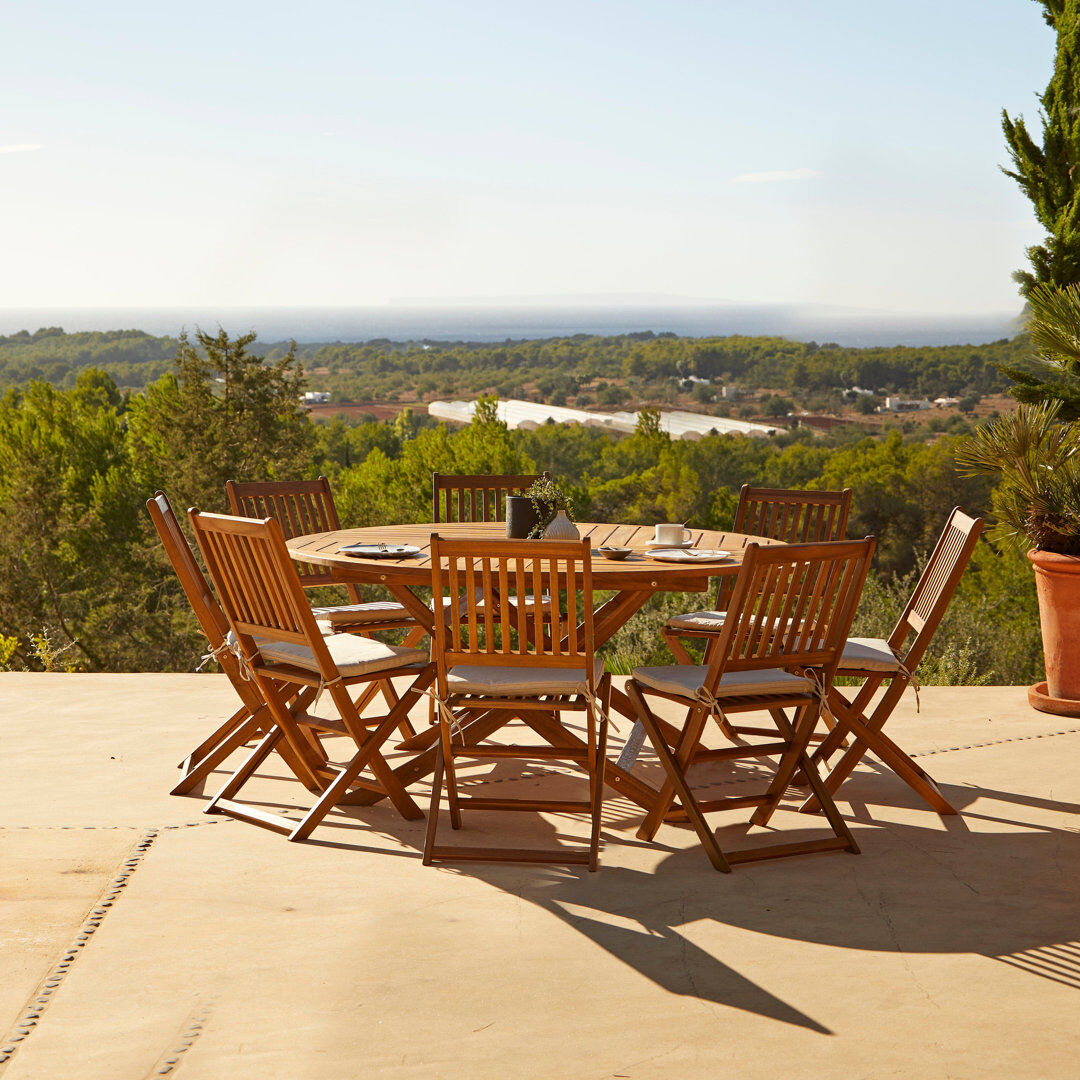 17 Stories Nayoun 8 - Person Patio Dining Set Round Table Brown 8