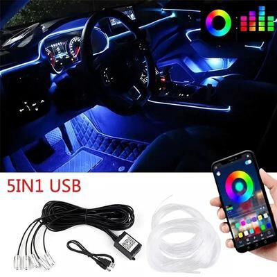 Uplift Essentials Flexible EL Wire Car Interior RGB LED Strip Lights With App Control 5in1 6m Usb