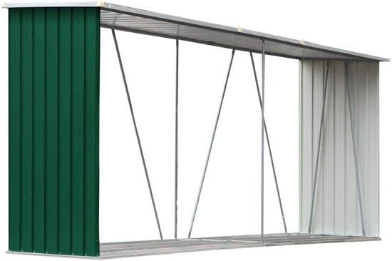 Famanu Holzlagerung Außen - Robuste Lagerung mit Schrägdach - 330 x 84 x 152 cm - Grün