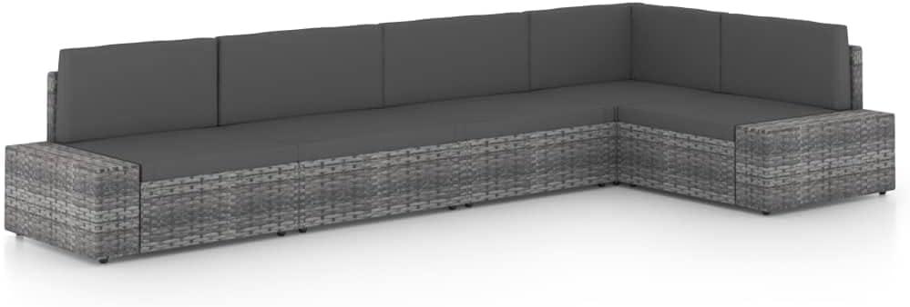 5-teiliges Garten-Lounge-Set in Grau mit Kissen, modulares Outdoor-Set aus PE-Rattan und pulverbeschichtetem Stahl, abnehmbaren Sitzkissen und flexibler Kombinierbarkeit für den Lounge-Bereich