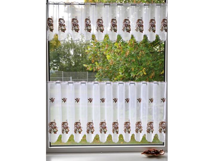 Scheibengardine STICKEREIEN PLAUEN Pilze Gr. 6, bunt, B:95cm H:50cm, Voile, Polyester, Gardinen, Scheibengardine