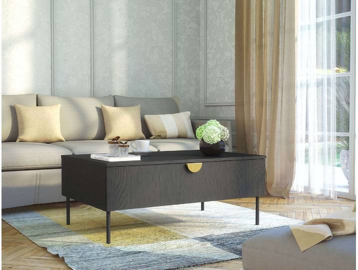 Couchtisch HOME AFFAIRE BELLOT Kaffeetisch mit viel Stauraum, 100x66cm, modernes Design , schwarzer graphit, B:100cm H:41,6cm T:66cm, Tische, Couchtisch, Beistelltisch mit zusätzlichen Aufbewahrungsschränken, goldene Akzente