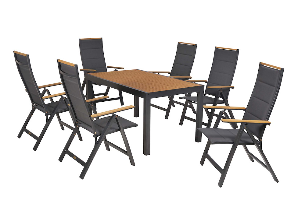 MERXXHANDELS Verona Set 7tlg Alu/Text/Kunst Tisch 150 x 90 cm 16980451