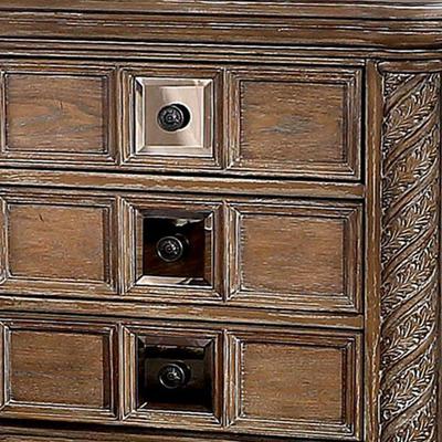 Benjara 30 Inch Nightstand with 3 Gliding Drawers, Carved Faux Wood,