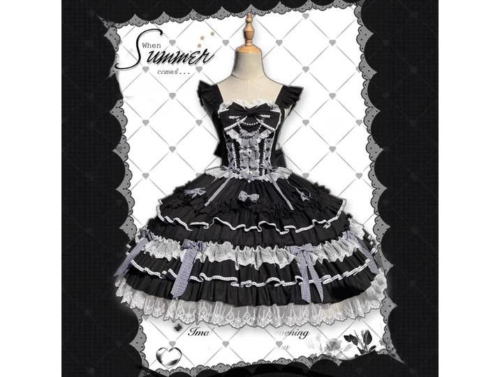 Robe douce Lolita JSK, Style poupée Vintage, robe de soirée superposée sans manches ~ Quand l'été vient
