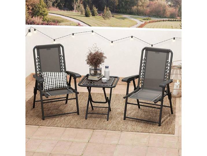 Ensemble de jardin - 3 pièces - Pliable - Acier & Textilène - Noir