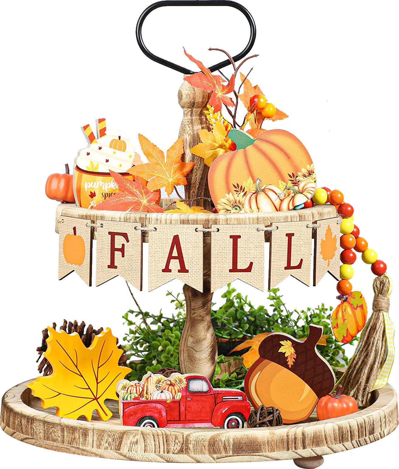 Cocosity Decoratieve Houten Gelaagde Schaal met Herfstthema voor op Tafel