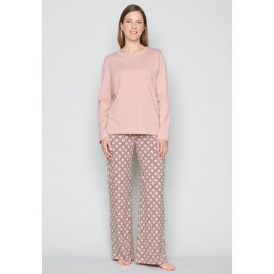 Pyjama JOOP, Damen, Gr. 36, rosa (beige), Jersey, Obermaterial: 95% Baumwolle, 5% Elasthan, bequem lang, Rundhals, Homewear-Sets Pyjama, aus Jersey, lässig-eleganter Look, mit Wide-Leg-Hosen