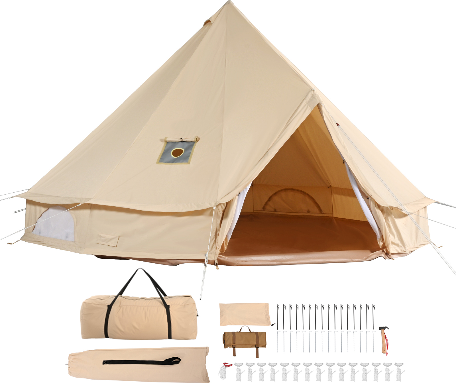 SucceBuy 7 m/22,97 ft Canvas-Rundzelt, 4-Jahreszeiten-Jurtenzelt mit Ofenanschluss, atmungsaktiv, bietet Platz für 12 Personen, ideal für Camping, Jagd und Partys im Freien